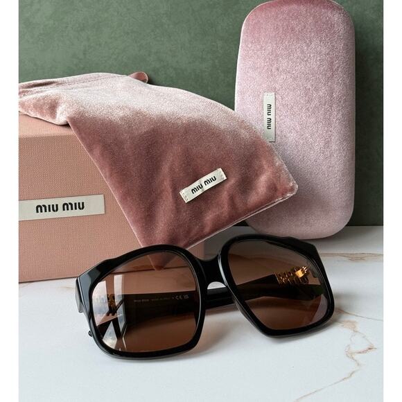 NEW Miu Miu MU A07S Brown Black Oversized Sunglasses $578